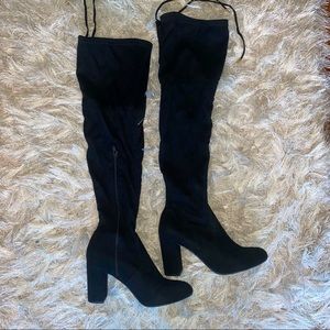 black suede knee high boots